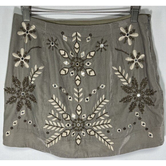Free People Dresses & Skirts - Free People Size 4 Bright Light Embroidered Sequin Beaded Gray Velvet Mini Skirt